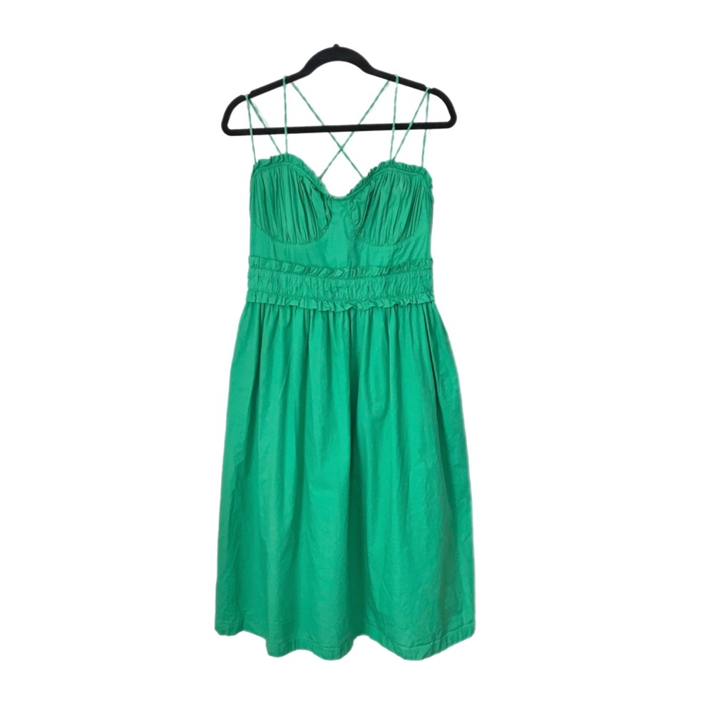 Anthropologie Dress Kelly Green 100% Cotton Pockets Waist Maxi MIDI Medium